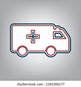 Ambulance sign illustration. Vector. Dark red, transparent and midnight green stroke of white icon at grayish background.
