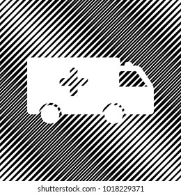 Ambulance sign illustration. Vector. Icon. Hole in moire background.