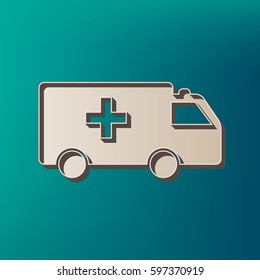 Ambulance sign illustration. Vector. Icon printed at 3d on sea color background.