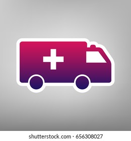 Ambulance sign illustration. Vector. Purple gradient icon on white paper at gray background.