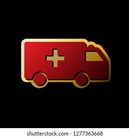 Ambulance sign illustration. Vector. Red icon with small black and limitless shadows at golden sticker on black background.