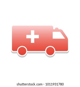 Ambulance sign illustration. Vector. Reddish icon with white and gray shadow on white background. Isolated.
