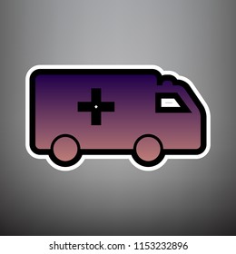 Ambulance sign illustration. Vector. Violet gradient icon with black and white linear edges at gray background.
