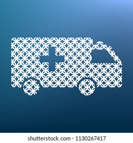 Ambulance sign illustration. Vector. White textured icon at lapis lazuli gradient background.