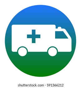 Ambulance sign illustration. Vector. White icon in bluish circle on white background. Isolated.