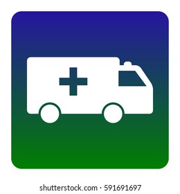 Ambulance sign illustration. Vector. White icon at green-blue gradient square with rounded corners on white background. Isolated.