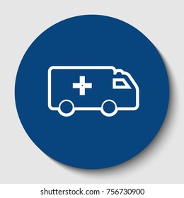 Ambulance sign illustration. Vector. White contour icon in dark cerulean circle at white background. Isolated.
