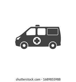 Ambulance sign. Paramedic vehicle. First responders. Patient transport. Flat 3D shadow design. Black white vector Illustration. Product service brand logo. Board, label, banner. App icon.