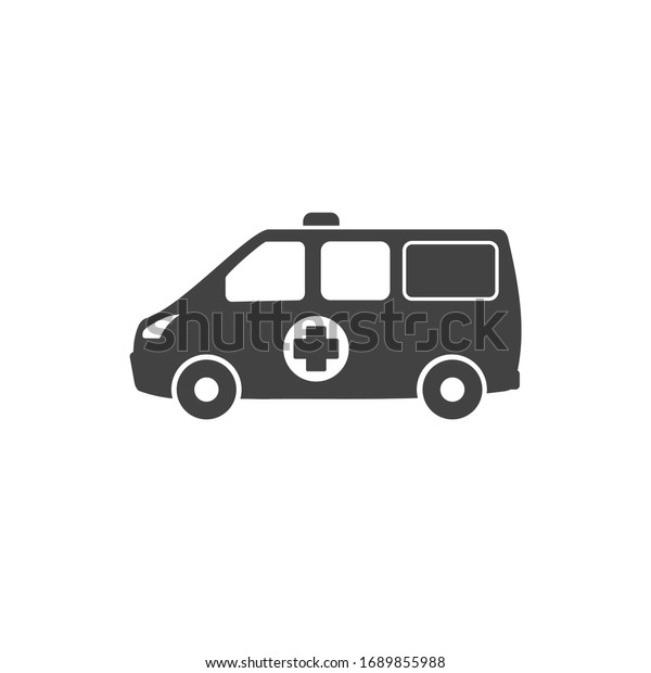 Ambulance\
sign. Paramedic vehicle. First responders. Patient transport. Flat\
3D shadow design. Black white vector Illustration. Product service\
brand logo. Board, label, banner. App\
icon.