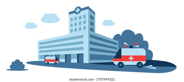 ambulance with a signal carries the patient to the hospital