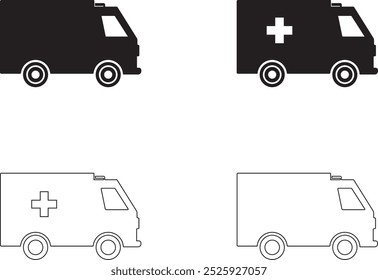 Conjunto de siluetas de ambulancia Ilustración vectorial
