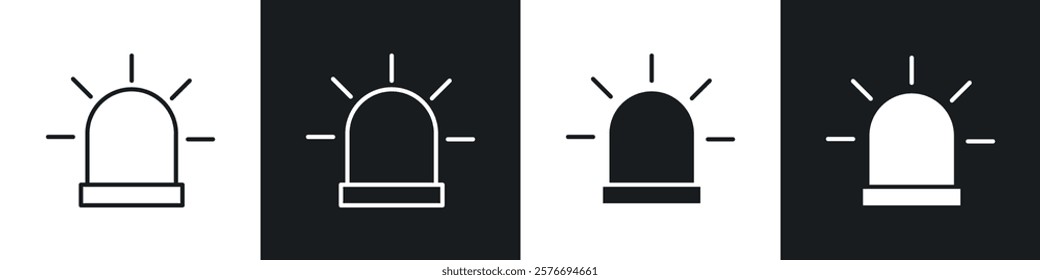 Ambulance siren icons collection in black and white solid and line style