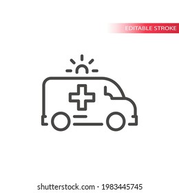 Ambulance with siren line vector icon. Outline, editable stroke.