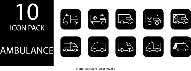 ambulance solid Editable Icons set, Simple yet informative ambulance solid icon designs, ideal for health applications and medical infographics.