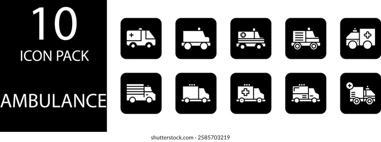 ambulance solid Editable Icons set, Solid ambulance icon set with modern appearance, giving a professional impression in digital design projects.
