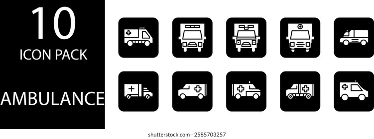 ambulance solid Editable Icons set, Detailed and proportional solid ambulance icon collection, ideal for hospital navigation systems and healthcare applications.
