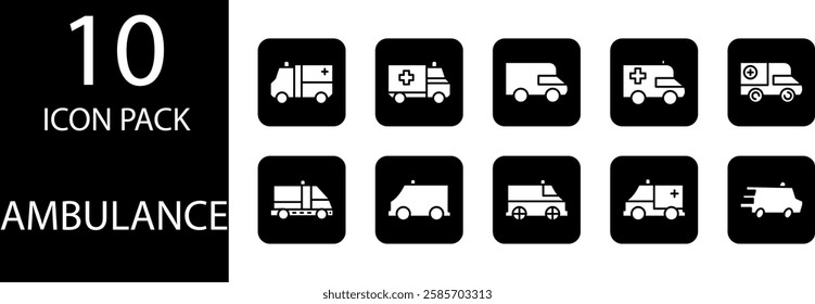 ambulance solid Editable Icons set, Elegant and professional solid ambulance icon design, providing an attractive visual appearance.