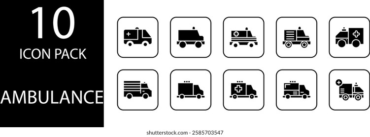 ambulance solid Editable Icons set, Minimalist yet classy ambulance solid icon designs, ideal for emergency services and hospital branding.