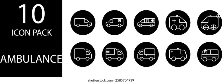 ambulance solid Editable Icons set, Solid ambulance icons with a professional look that are ideal for use in health company designs.