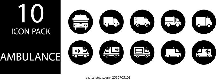 ambulance solid Editable Icons set, A collection of solid ambulance icons that can be used in various creative projects with medical and emergency service themes.