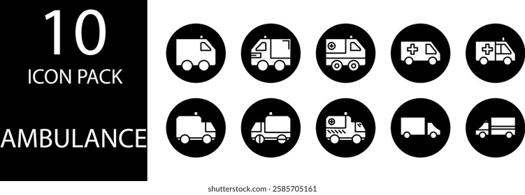 ambulance solid Editable Icons set, Solid ambulance icon pack with various design variations to enhance visual appeal.