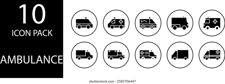 ambulance solid Editable Icons set, Solid ambulance icons with high-detail appearance suitable for use in various digital media.