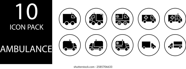 ambulance solid Editable Icons set, Solid ambulance icon design that is informative and easy to use in various graphic designs.