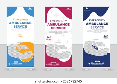 Ambulance staff concept with doctor roll up banner template design