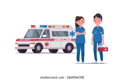 Ambulance staff. Couple of doctors. Vector illustration in a flat style