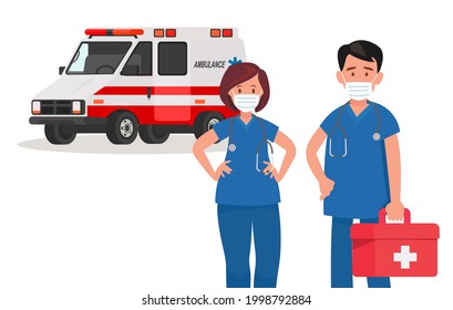Ambulance staff. Couple of doctors. Vector illustration in a flat style