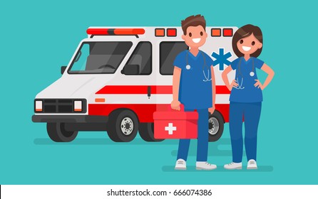 Ambulance staff. Couple of doctors. Vector illustration in a flat style