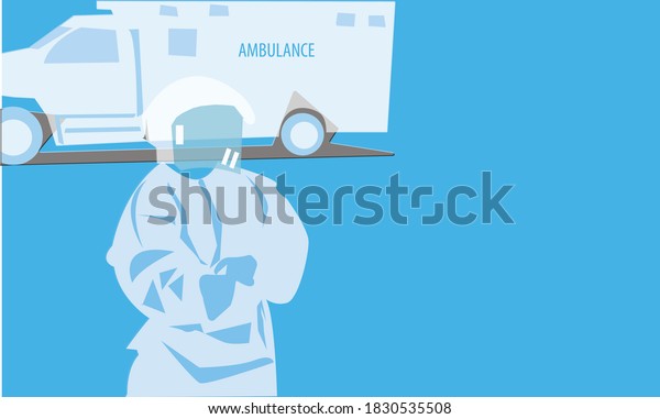 Ambulance staff. Couple of doctors.\
Vector illustration in a flat style with blue\
background
