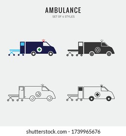 ambulance with stretch bed vector icon emergency