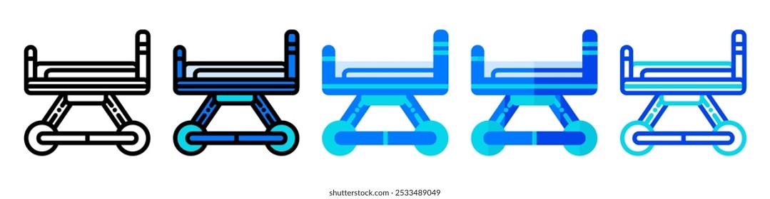 Ícone de maca de ambulância em linha, plano, estilo preenchido, adequado para ilustrações de primeiros socorros para pacientes, símbolos de assistência médica, hospitais, ambulâncias e equipe médica.