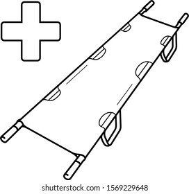Ambulance and stretcher. Vector outline icon.