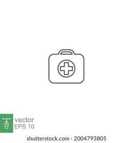 Ambulance Suitcase Icon, Line. First Aid Kit, Medical Case Bag, Medicine Box With Cross Emergency Symbol For Paramedic In Rescue Diagnostic Vector Illustration. Design On White Background. EPS 10