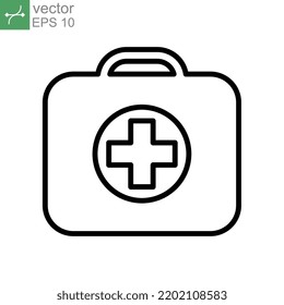 ambulance suitcase icon, line. First aid kit, medical case bag, medicine box with cross emergency symbol for Paramedic in rescue diagnostic Vector illustration. Design on white background. EPS 10