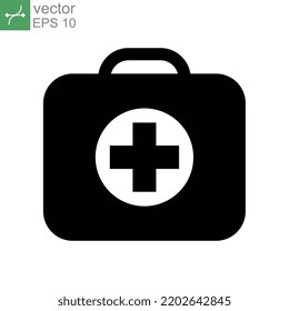 ambulance suitcase icon, line. First aid kit, medical case bag, medicine box with cross emergency symbol. clinic equipment for rescue diagnostic Vector illustration. Design on white background. EPS 10