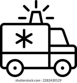 Icono de línea delgada de ambulancia. Emergencia.  Transporte médico. Ilustración vectorial.