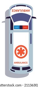 Ambulance top view. Medical help car. City first aid transport