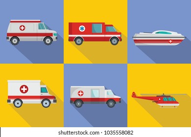 Ambulance transport banner concept set. Flat illustration of 3 ambulance transport vector banner horizontal concepts for web