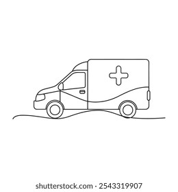 Krankenwagen Transport einzeln, durchgehende Linie Kunst, flache Vektorgrafik auf weißem Hintergrund