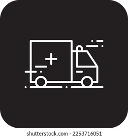Ambulance Transportation icon with black filled line style. Vehicle, symbol, transport, line, outline, travel, automobile, editable, pictogram, isolated, flat. Vector illustration