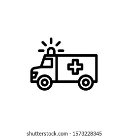 Ambulance truck icon in outline style on white background, Symbol, logo illustration