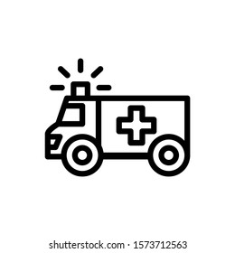 Ambulance truck icon in outline style on white background, Symbol, logo illustration