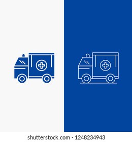 ambulance, truck, medical, help, van Line and Glyph web Button in Blue color Vertical Banner for UI and UX, website or mobile application