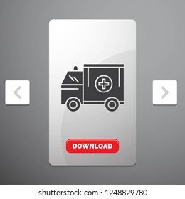 ambulance, truck, medical, help, van Glyph Icon in Carousal Pagination Slider Design & Red Download Button