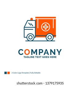 ambulance, truck, medical, help, van Logo Design. Blue and Orange Brand Name Design. Place for Tagline. Business Logo template.