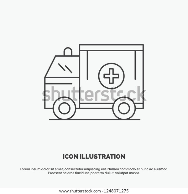 ambulance, truck,\
medical, help, van Icon. Line vector gray symbol for UI and UX,\
website or mobile\
application