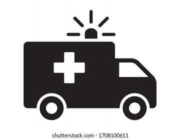 Ambulance truck with siren emergency transport flat icon for medical apps and websites